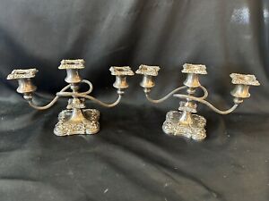 Vintage Paired Set Heavy Silver Candelabras Twisted 3 Arm Candle Holders