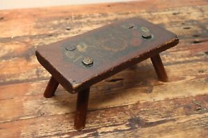 Antique Early American Primitive Milking Stool Hand Painted Flowers