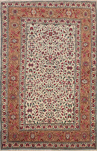 Ivory Floral Wool Anatolian Turkish Accent Rug 3x4 Handmade Small Carpet