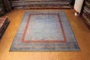 Handmade8x10ft Gabba Design Made Out Of Vegetable Dyed Natural Wool Blue