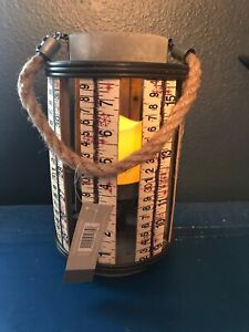 New Primitive Farmhouse Wood Garden Hanging Lantern With Battery Operated Candle