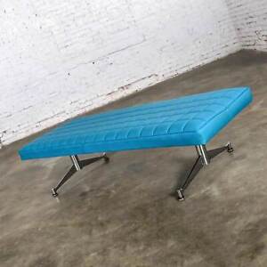 Madison Furn Vinyl Faux Leather Turquoise Chrome Bench Daybed Style A Umanoff