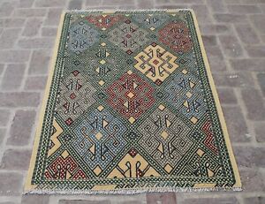3 3 X 5 Handmade Vintage Afghan Turkmen Yamut Wool Small Persian Kilim Rug 3x5