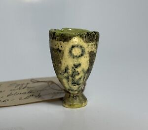 Ancient Egyptian Yellow Faience Cup With Painted Cartouche 20 26th Dynasty 