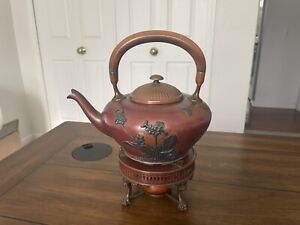 19th Century Gorham Co Copper Mixed Metal Tea Kettle Pot Stand Burner Nice