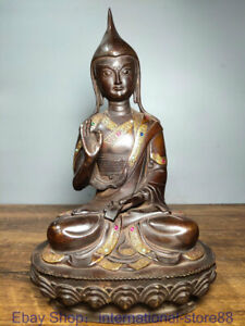 12 6 Old Chinese Copper Gilt Gems Buddhism Seat Je Tsongkhapa Buddha Sculpture