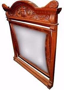 Antique 19th C American Victorian Carved North Wind Tilt Mirror Beveled