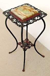 19th Century American Victorian Cast Iron Marble Top Lamp Plant Stand