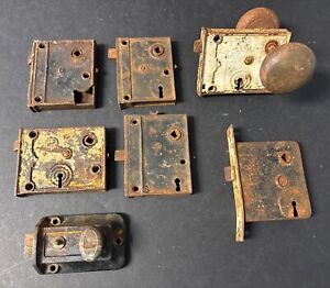 Lot Of 7 Antique Vintage Mortise Door Lock Locks Doorknob Hardware Rusty