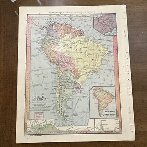 Antique Multicolor 1885 Map Of South America 12x10