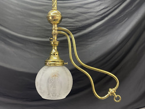 Antique Vtg Pendant Light Art Deco Nouveau Victorian Brass Converted Gas Fixture