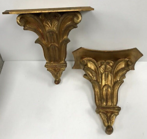 Vtg Gold Gilt Wooden Plaster Sconce Shelf Made In Italy Pair Lot Of 2 Italia