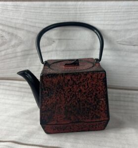 Red Textured Japanese Cast Iron Square Tea Pot Kettle Ironware 4 
