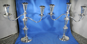 Two Sterling Silver 3 Light Candelabras Sterling Silver Weighted 377 4 4 Pounds
