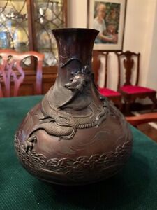 Antique Oriental Bronze Colored Dragon Motif Pitcher