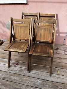 Lot Of 4 Antique Early 1900s Folding Slat Deck Porch Chairs