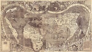 1507 Historic Map By Waldseemuller First Map To Name America 14x24