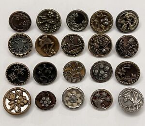 Antique Vintage Lot Of 20 Foral Plant Life Metal Buttons 7 16 To 5 8 Bf19 
