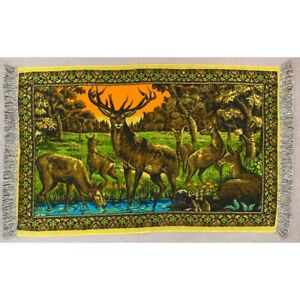 Vintage Classic Tapestry Wall Rug Velvet Wildlife Deer Stag 66 X 39 Rare 