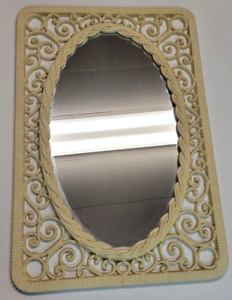 Syroco Mirror Large 24 X 16 Hanging Oval Scroll Woven Wicker Frame Look 2368