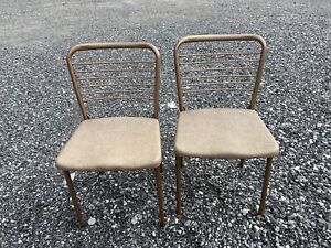 Vintage Cosco Gatefold Chair Pair Folding Metal Mid Century Modern Dining Set 60