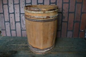 Antique Primitive Wood Lap Band Bucket Barrel Pail