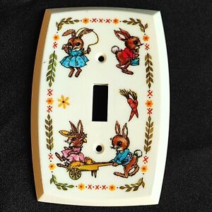 Vintage 1972 Single Switch Plate Cover Bunny Rabbit Illustrated American Tack