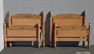 Pair Of French Country Hand Painted Bed Frames Twin Headboards W Side Rails