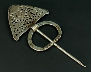  Antique Medieval Viking Celtic Silver Fibula Pin Open Work Omega Shape