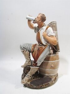 Antique Large German Majolica Table Match Holder Strike Drinking Man Figural