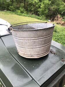 Old Galvanized Metal Pail Bucket C 5 Gallon Swing Bail Handle 14 X9 