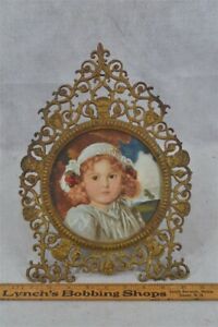 Antique 1890 Picture Frame Brass Guerin Round 9x13 Lion Pierced Period 19th C