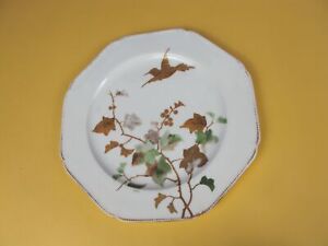 Antique Plate Octagonal With Handpainted Bird Leaves Berries Aesthetic Movement
