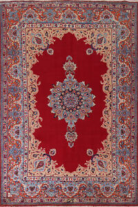 Vintage Red Wool Kashmar Dining Room Area Rug 8x11 Handmade Living Room Carpet