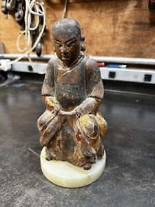 Antique Chinese Ming Dynasty Wood Immortal Lacquer Gold Leaf Taoist Sculpture