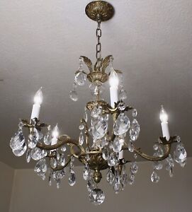 Antique Vintage 22 French Brass Crystal Made In Spain Chandelier Amazing 