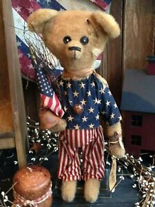 Primitive Handmade Patriotic Folk Art Standing Americana Spirit Bear