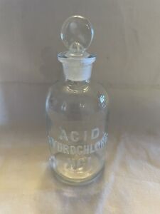 Acid Hydrochloric Hcl Embossed Raised Letter Glass Bottle Vtg Laboratory Chemist