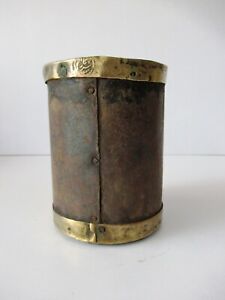 Antique Mughal Dry Measure Grain Scoop Scale Metal With Brass Mark Collectibl F1