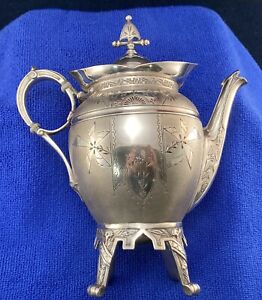 1846 Meriden B Company Tea Pot Silver Plate Victorian East Lake Style Euc