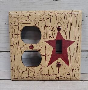 Primitive Crackle Tan Burgundy Star Combo Single Switch Outlet Wall Plate