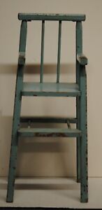 Antique Distressed Blue Wooden Baby Doll High Chair Classic Early 1900s Estate