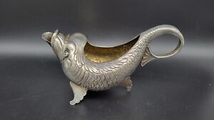 Vintage German Sterling Silver Figural Fish Dolphin Sauce Boat 216 Grams