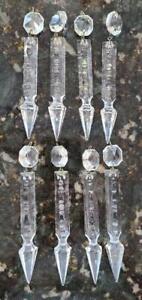 8 Antique 19th C Cut Crystal Glass Prism Drop Lusters Hurricane Lamp Chandelier