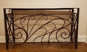 Rare Pair Of 19th Century French Art Deco Wrought Iron Console Pink Marble Top