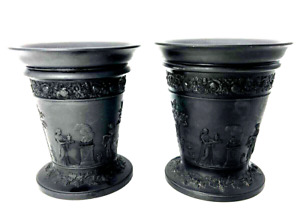 Antique 1800 S Pair Wedgwood Black Basalt Bough Pots Vase Neoclassical Scenes