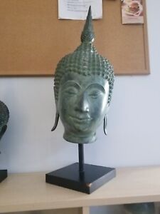 Classic Thai Buddha Head In Beautiful Blue Green Petina