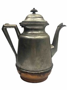 Antique Vtg E B Manning Copper Mix Metal Coffee Tea Pot Patent 1862 Pitcher