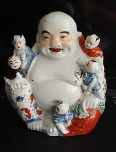 Antique Chinese Famille Rose Porcelain Statue Of Buddha Republic Period 8 25 In