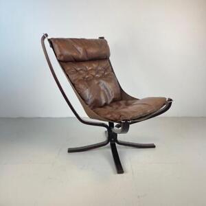Vintage Brown Leather Falcon Chair Sigurd Resell Ressell Midcentury 4068